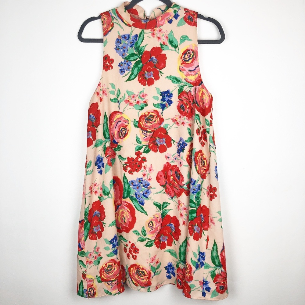Everly High-Neck Floral Peach Shift Dress